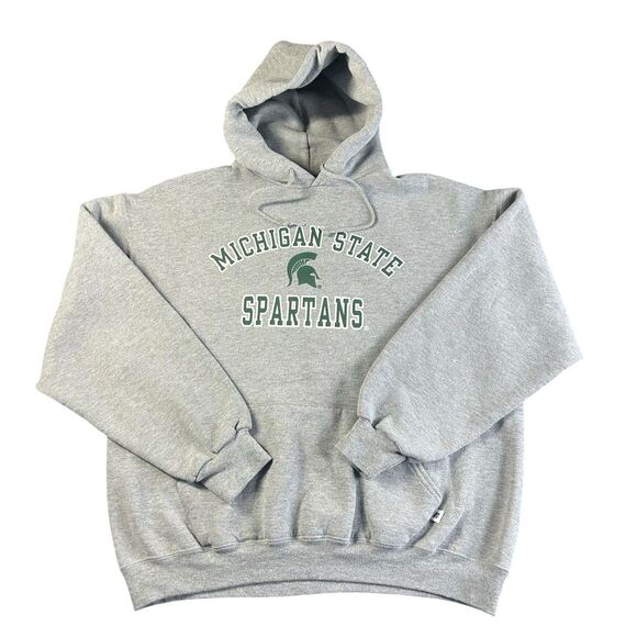 Michigan State Spartans Russell Athletic Men’s Large Gray Essential Hoodie Y2K - Picture 1 of 8